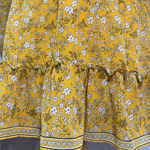 Max Studio Floral Mini Dress Yellow Chiffon Long Sleeve Ruffles V-Neck size L - Picture 9 of 10